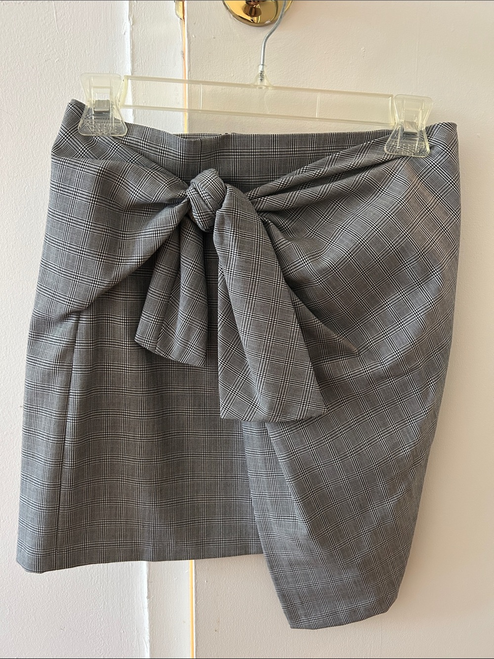 Zara Gray Plaid Tie-Front Pencil Skirt